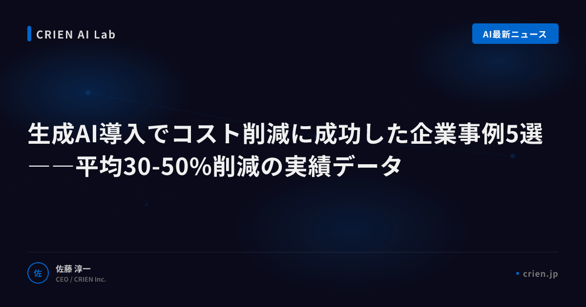 生成AI導入コスト削減｜成功企業5選と30-50%削減の実績